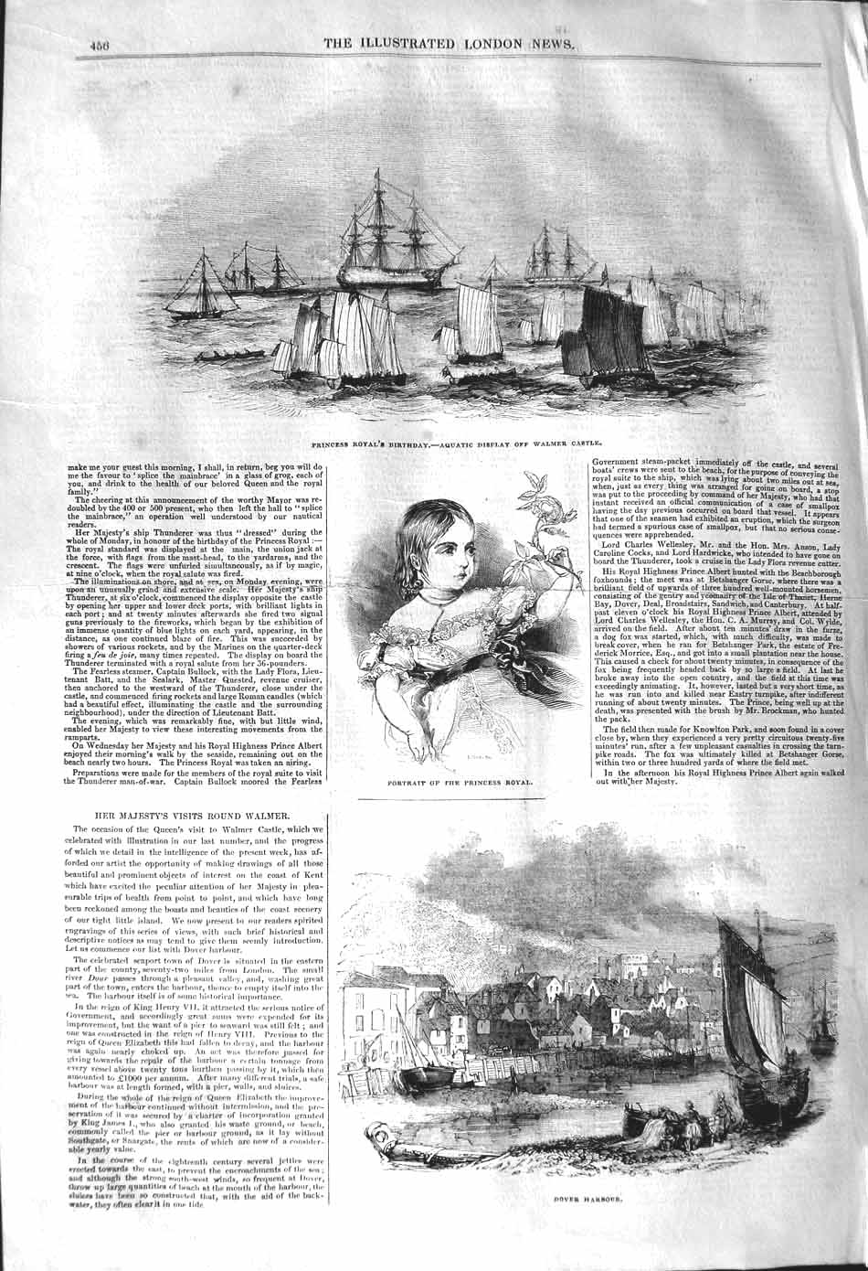 Old Antique Print 1842 Princess Royal Birthday Walmer Castle Dover Ships 19th
