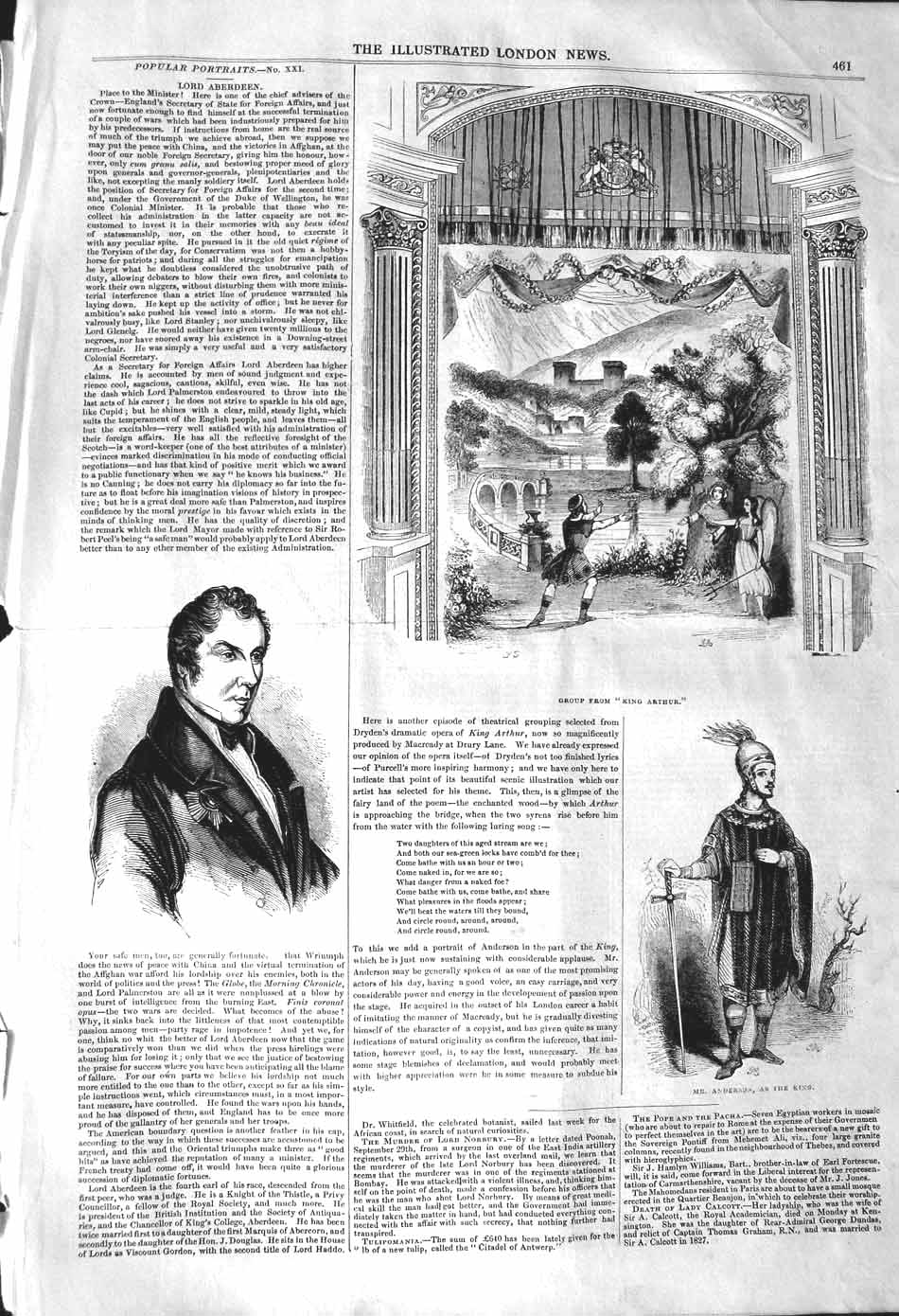 Original Old Antique Print 1842 King Arthur Theatre Anderson Actor Portrait