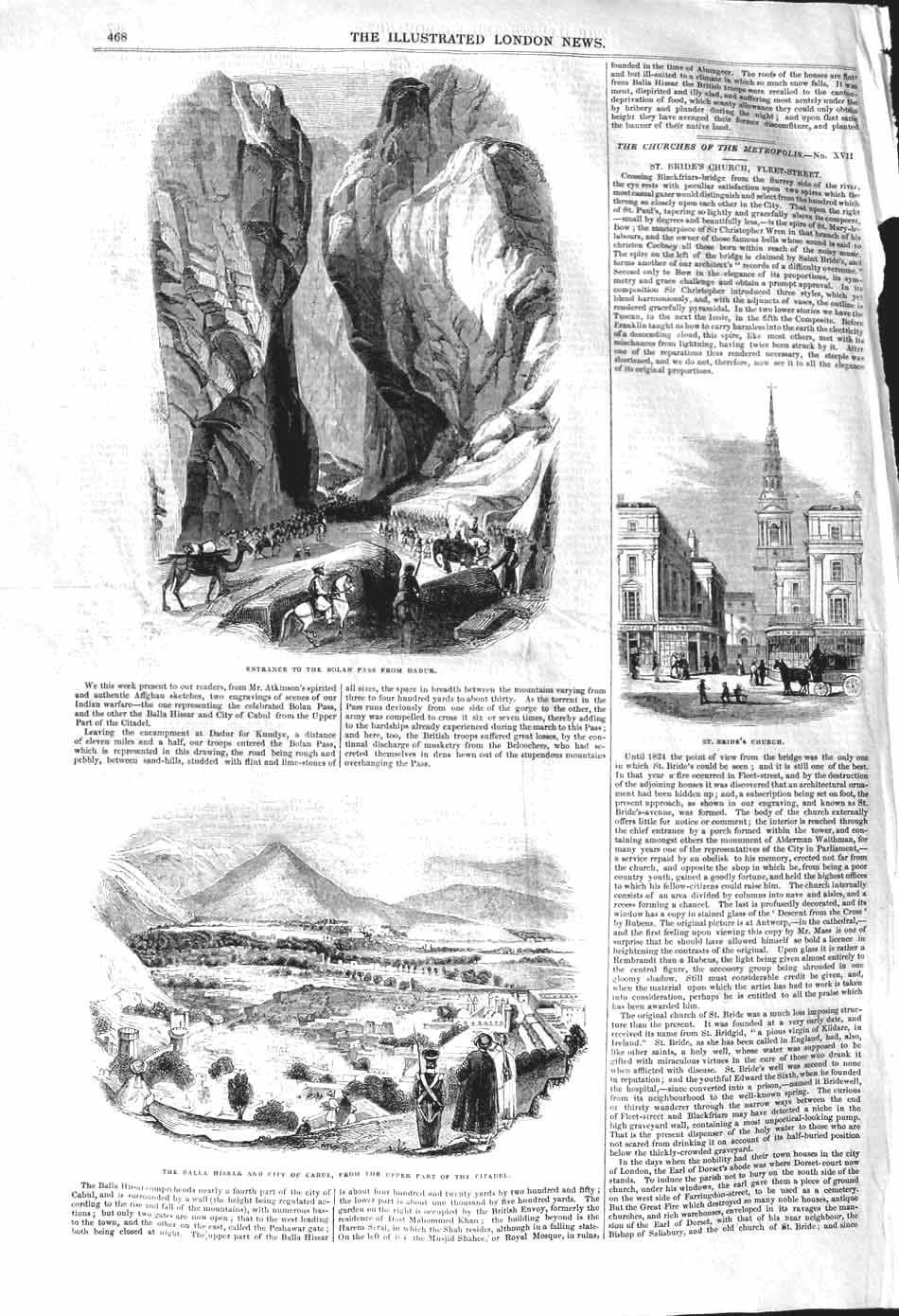 Original Old Antique Print 1842 Bolan Pass Dadur Bride'S Church Balla Hissa 19th