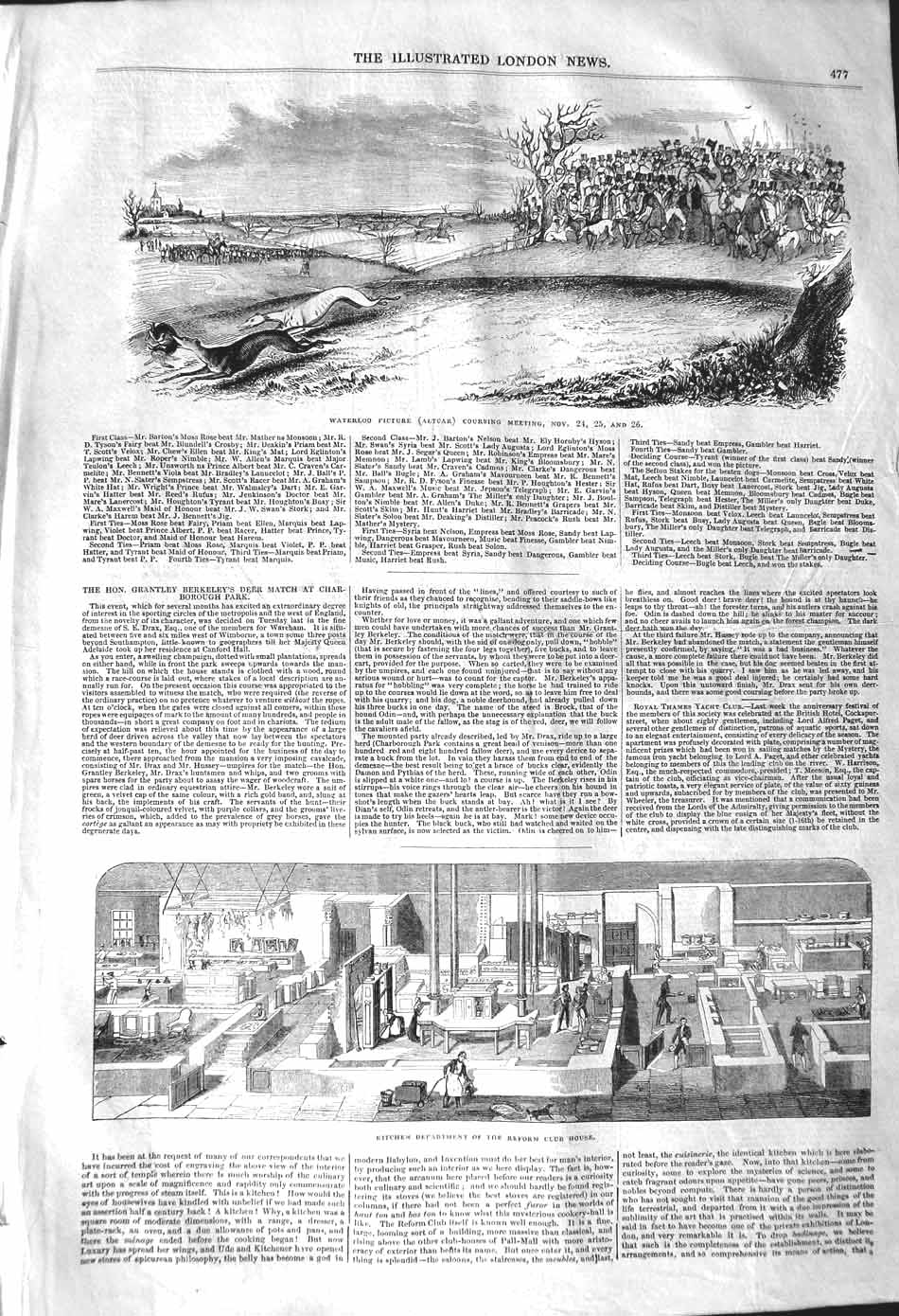 Old Antique Print 1842 Waterloo Altcar Hare Coursing Kitchen Reform Club 19th