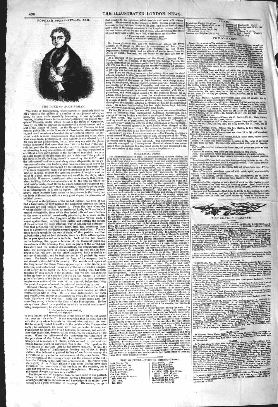 Original Old Antique Print 1842 Portrait Duke Buckingham 19th Century