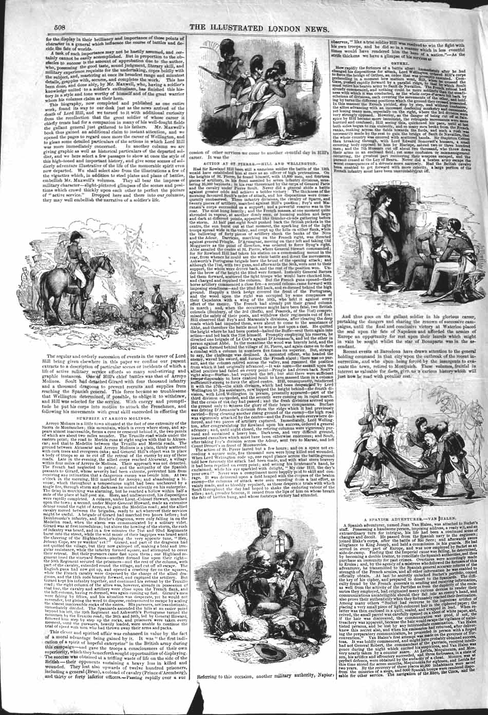 Original Old Antique Print 1842 War Siers Van Halen Wellington Molinos Napier