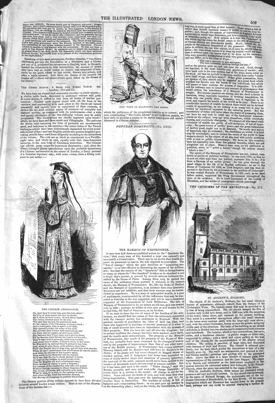 Original Old Antique Print 1842 Marquis Westminster Andrew'S Church Holborn