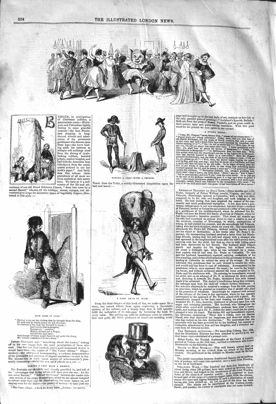 Original Old Antique Print 1842 Christmas Pantomimes Costumes 19th
