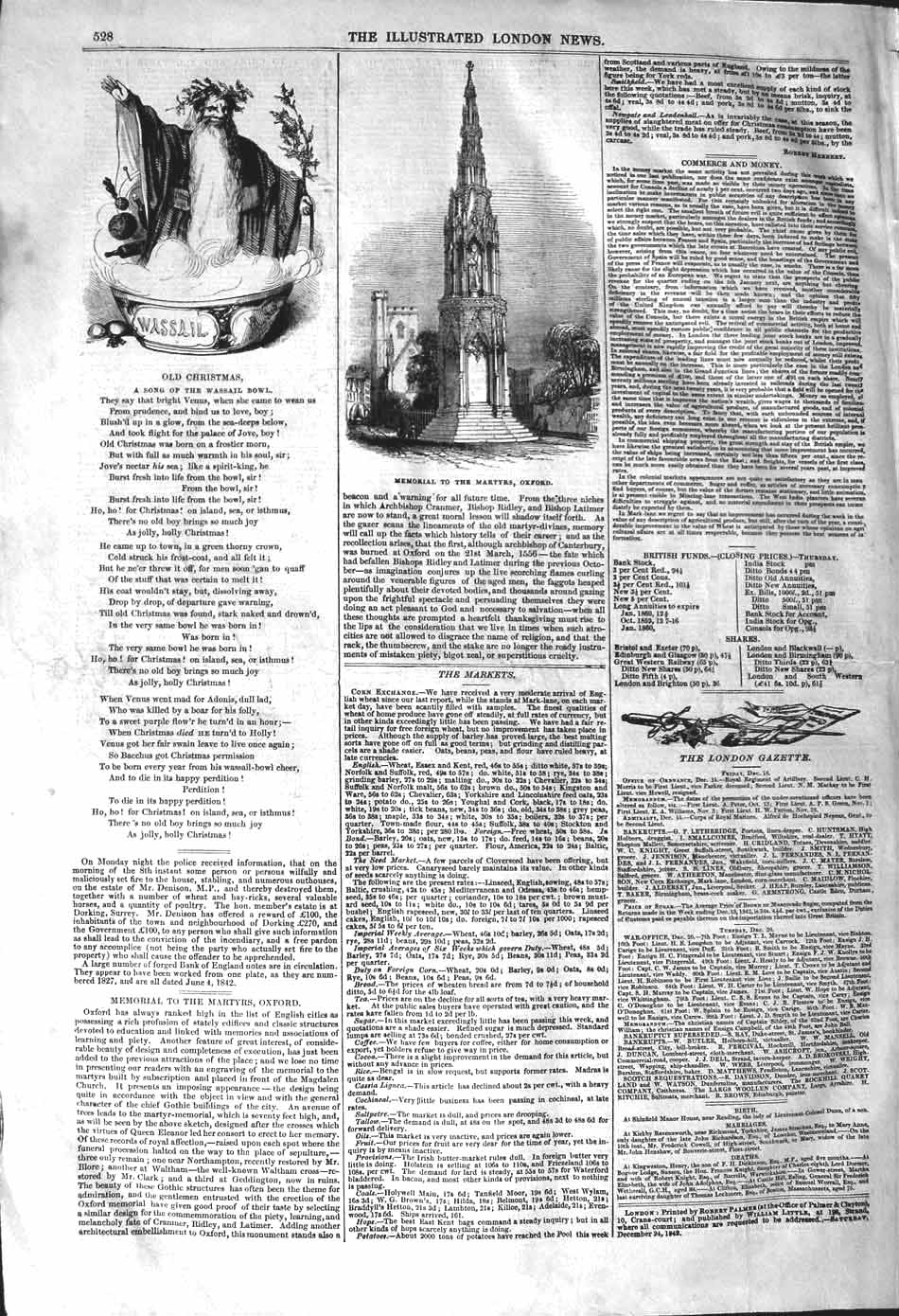 Original Old Antique Print 1842 Memorial Martyrs Oxford Wassail Bowl Christmas