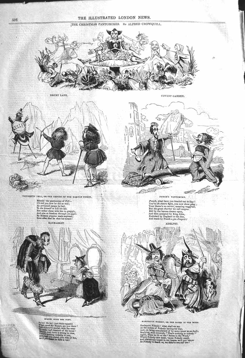 Original Old Antique Print 1842 Christmas Pantomimes Harlequin Drury Covent 19th