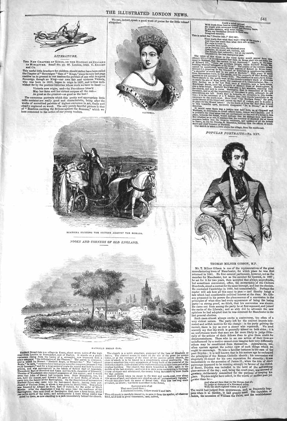 Old Antique Print 1842 Queen Victoria Thomas Gibson Hatfield Oak Bodicea 19th