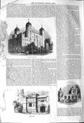 Original Old Antique Print 1843 Tower London Chapel Tower Gate Architecture