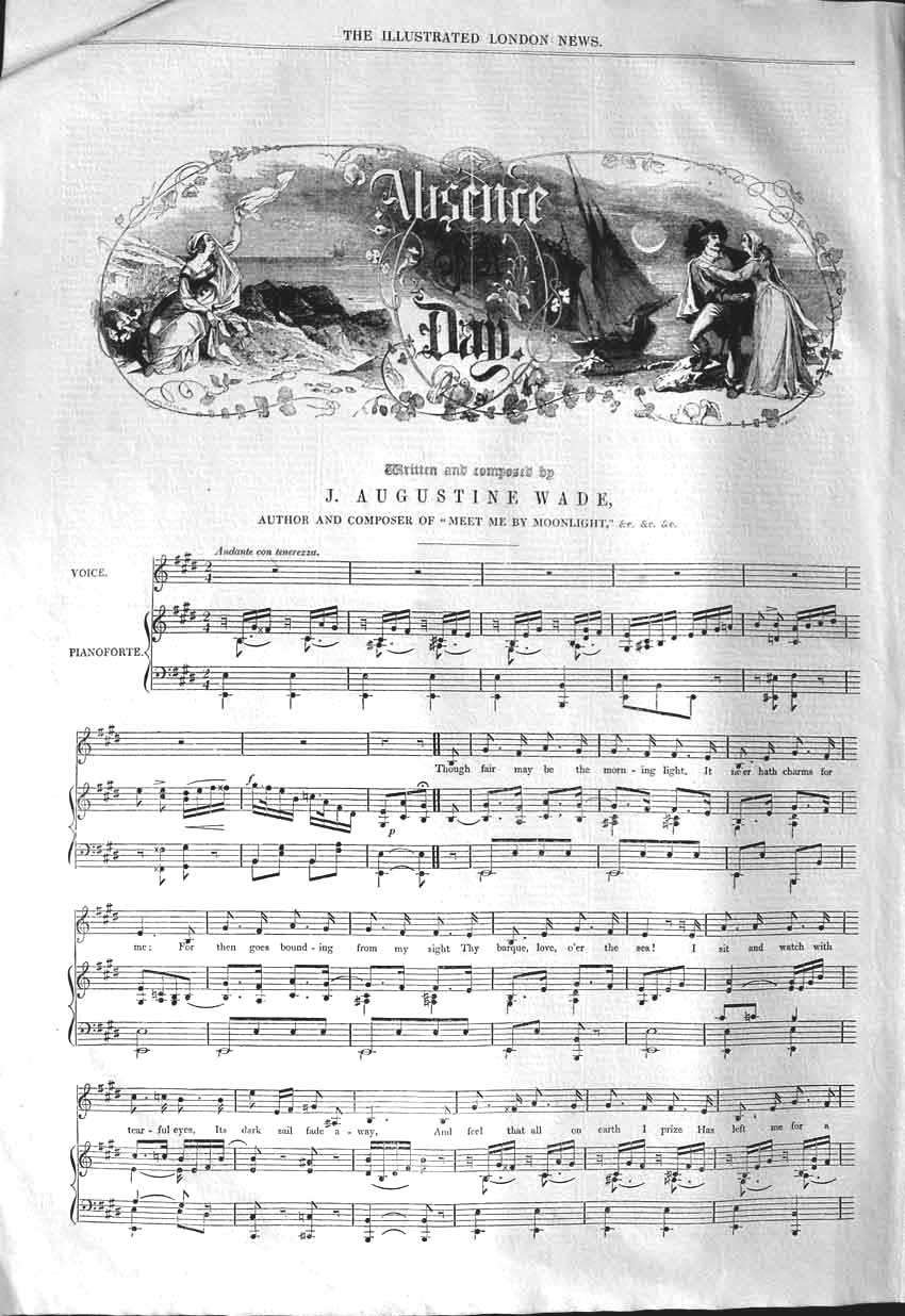 Original Old Antique Print 1843 Sheet Music Written Composed Augustine Wade