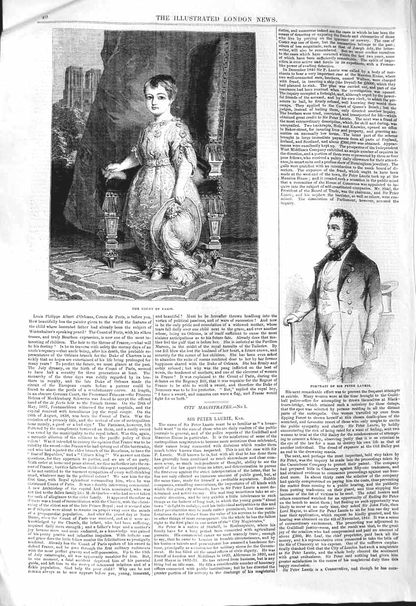 Original Old Antique Print 1843 Portrait Count Paris Young Boy Sir Peter Laurie