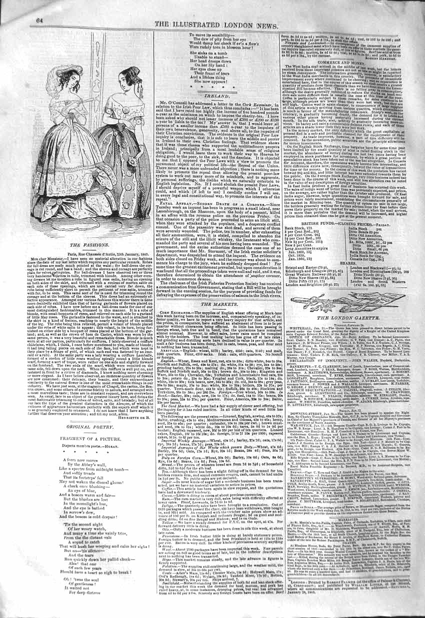 Original Old Antique Print 1843 Ladies Women Fashion Dresses 19th