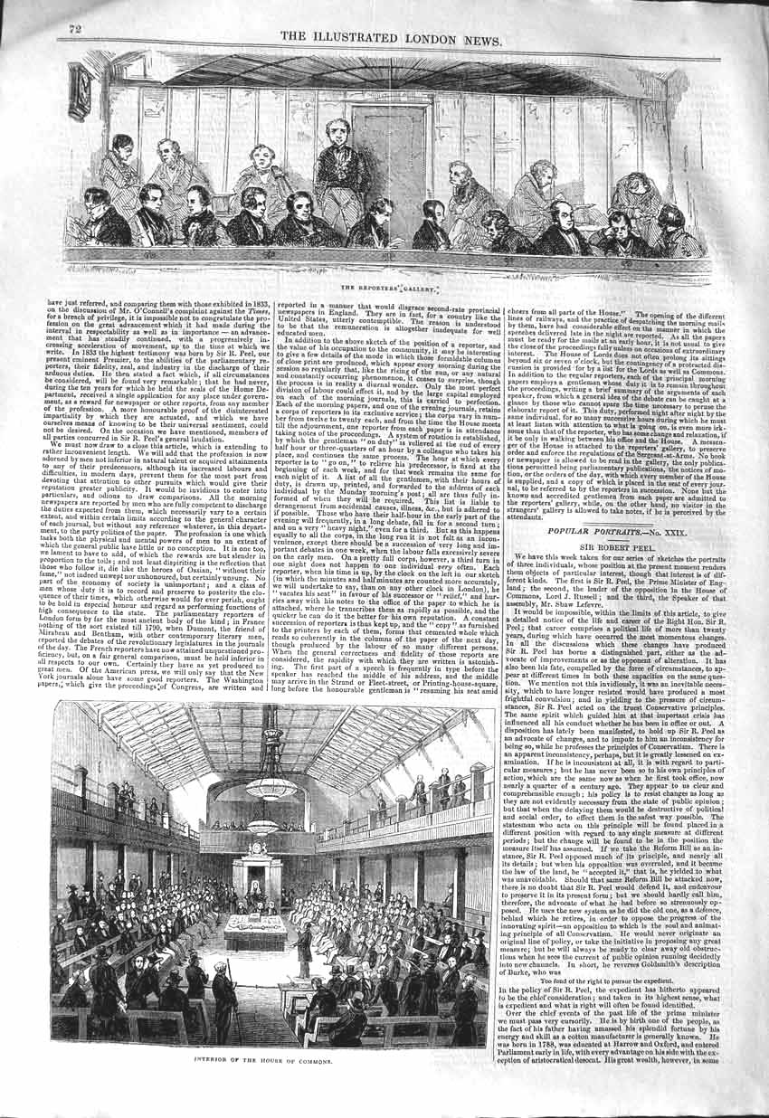Original Old Antique Print 1843 Reporters Gallery Interior House Commons 19th
