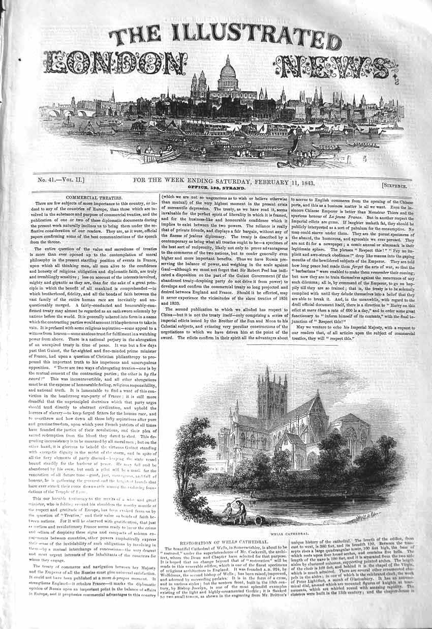 Original Old Antique Print 1843 Restoration Wells Cathedral Architecture 19th