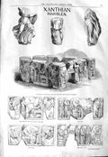 Original Old Antique Print 1843 Xanthian Marbles Bas Relief Sarcophagus Xanthus