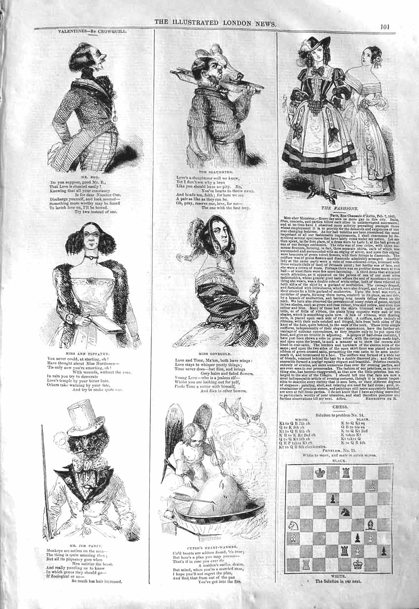 Original Old Antique Print 1843 Valentines Ego Tippathy Panzy LovegSlaughter