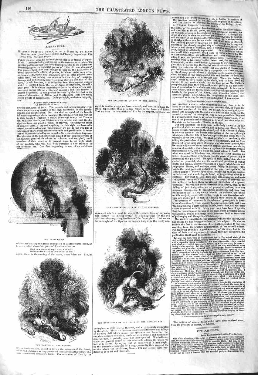 Old Antique Print 1843 Salutation Angel Eve Snake Literature Unwary Bull 19th