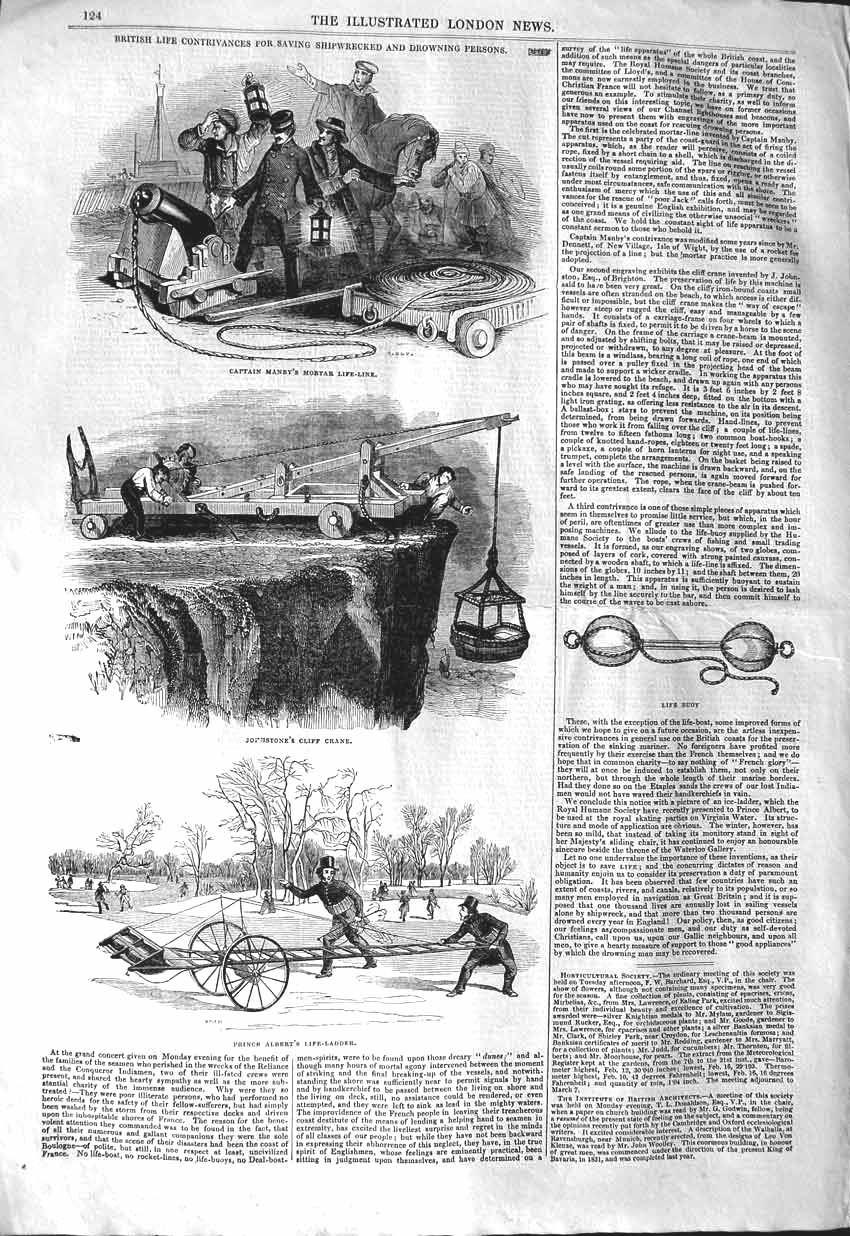 Old Antique Print 1843 Captain Manby Life-Saving Johnstone Crane Albert 19th