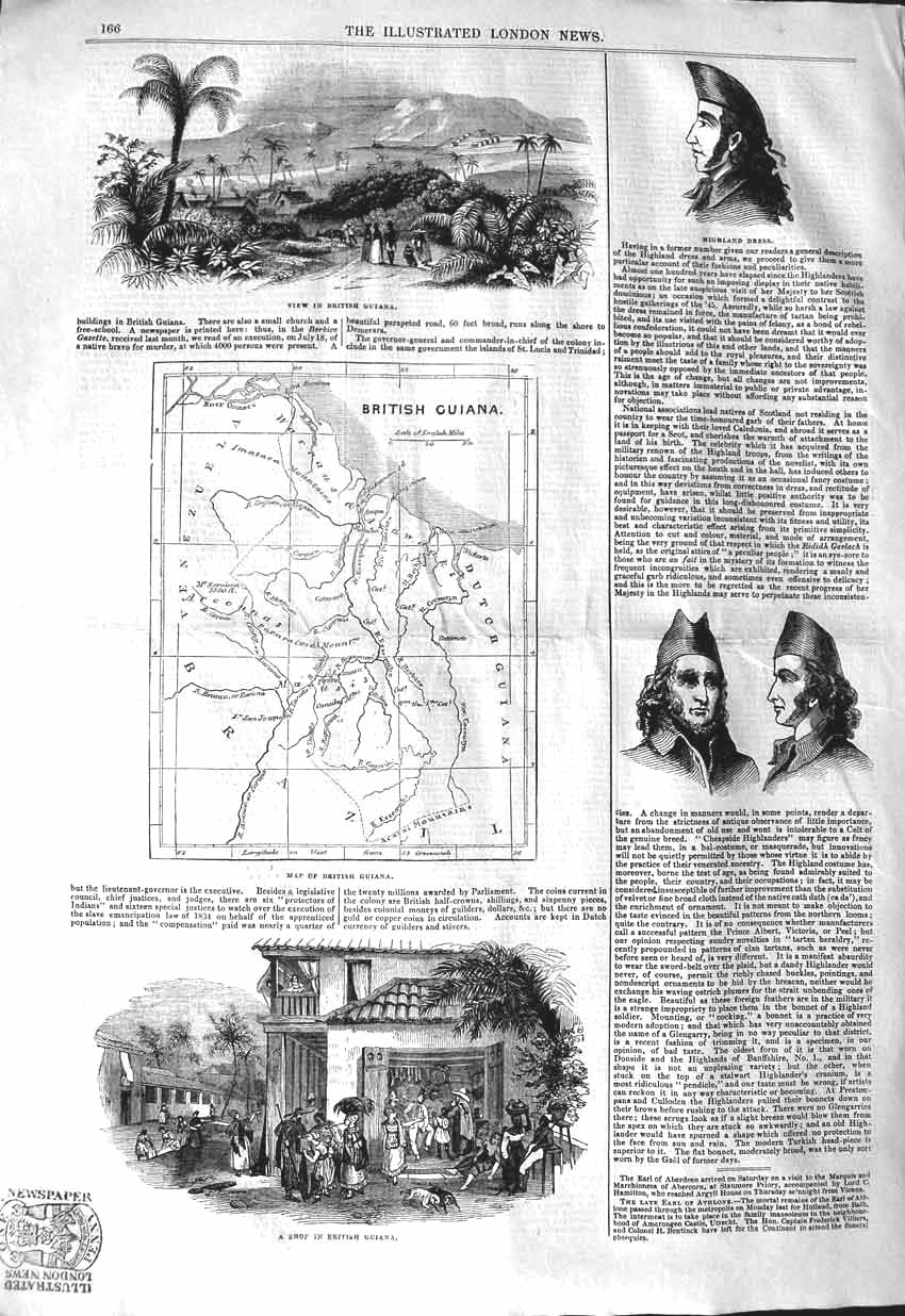 Original Old Antique Print 1843 Map British Guiana Shop Highland Dre Victorian