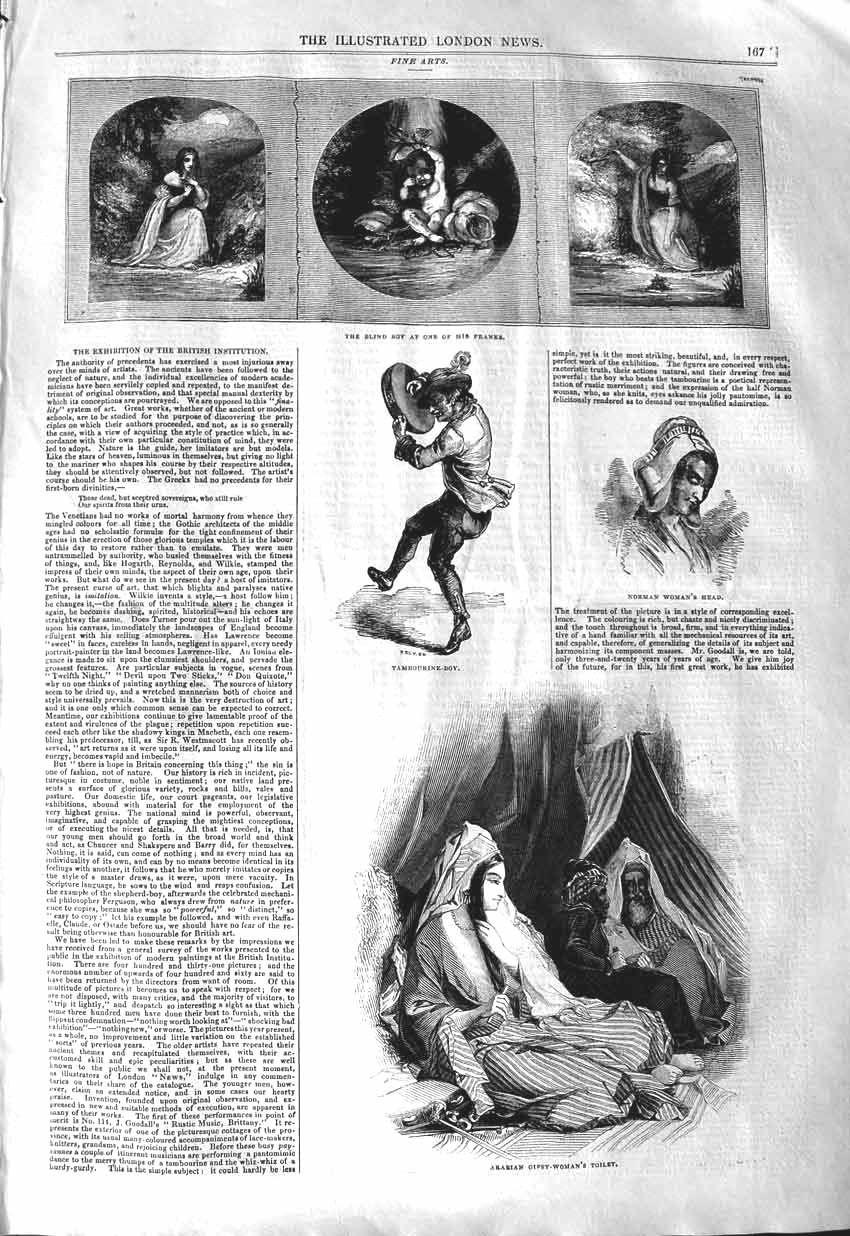 Original Old Antique Print 1843 Arabian Gipsy Woman Blind Boy Norman Woman Head