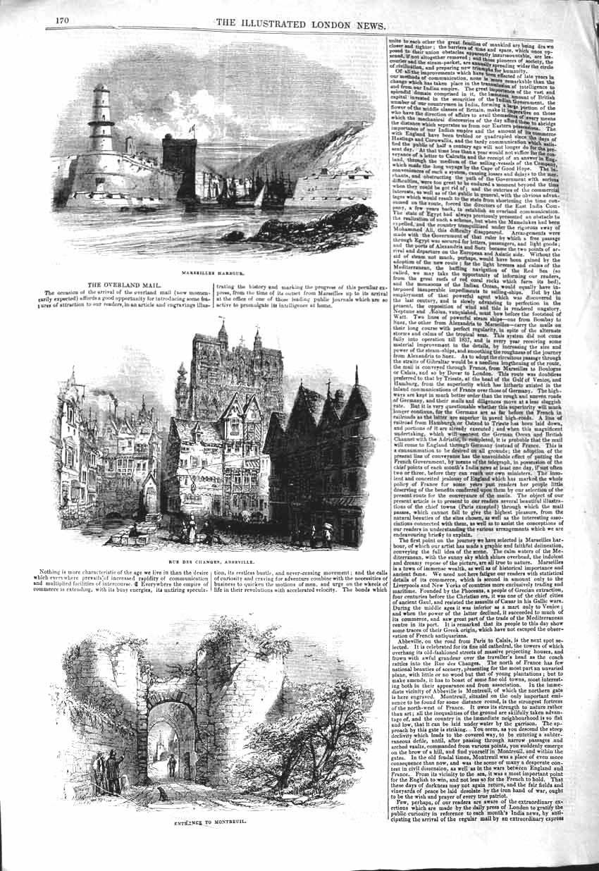 Original Old Antique Print 1843 Marseilles Harbour Rue Changes Aberville Mo 19th
