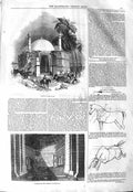 Original Old Antique Print 1843 Temple Somnauth Interior Drawings Horses 19th