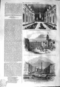 Old Antique Print 1843 Sackville-Street Dublin Castle St. Patrick Ireland 19th
