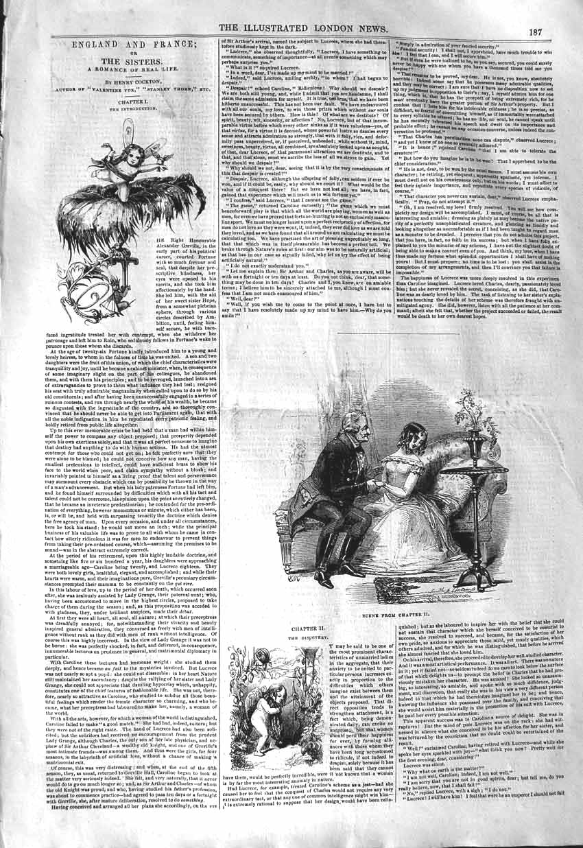 Original Old Antique Print 1843 Sisters Romance Life Henry Cockton Romance 19th