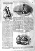 Original Old Antique Print 1843 Bell-Rock Lighthouse Bishop Exeter Fly 19th