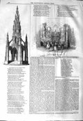 Original Old Antique Print 1843 Monument Sir Walter Scott Scene Opera Adelia