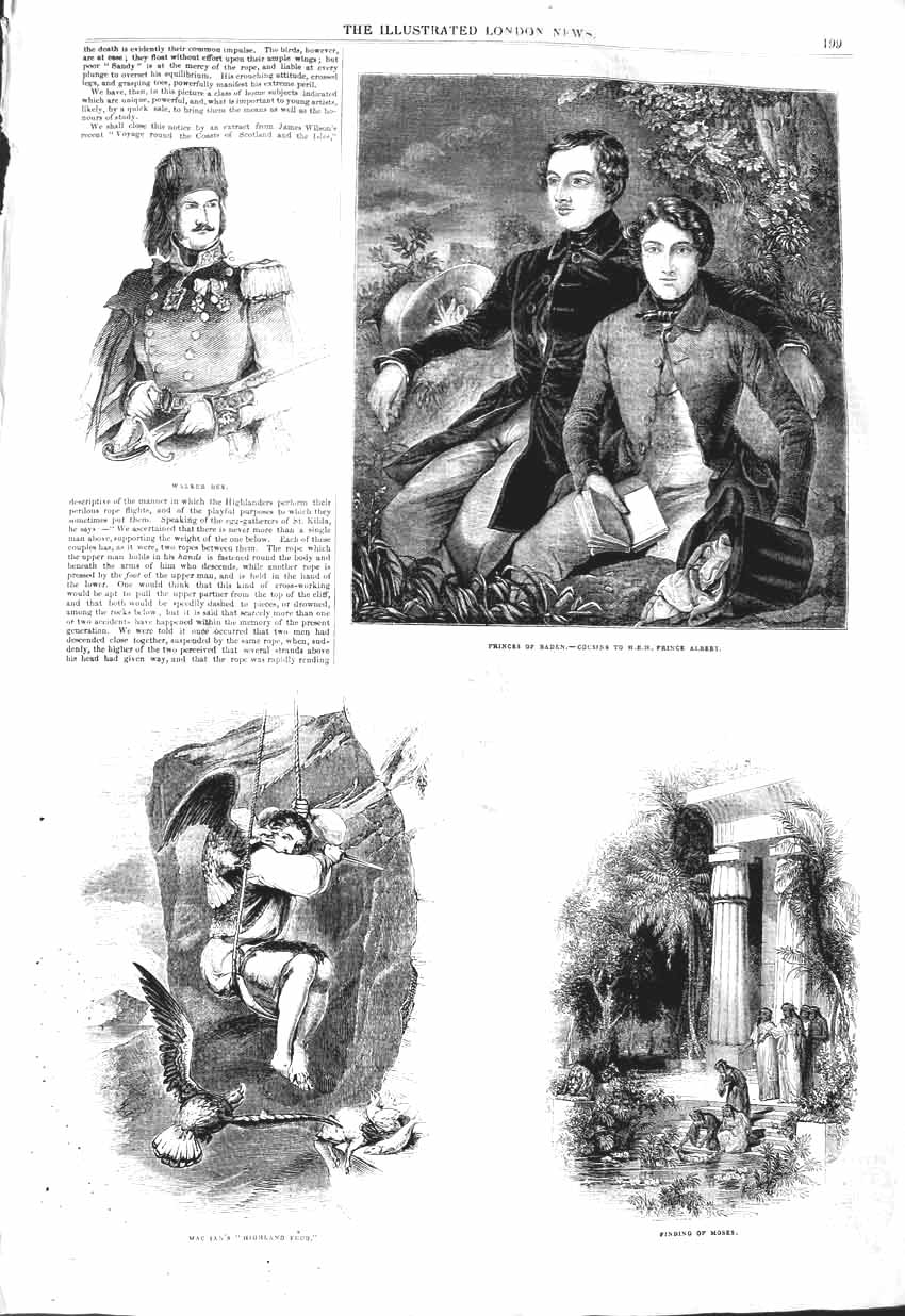 Old Antique Print 1843 Walker Bey Princes Baden Finding Moses Birds Man 19th