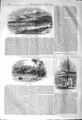 Old Antique Print 1843 Port Wellington New Zealand Tahiti John'S Church 19th
