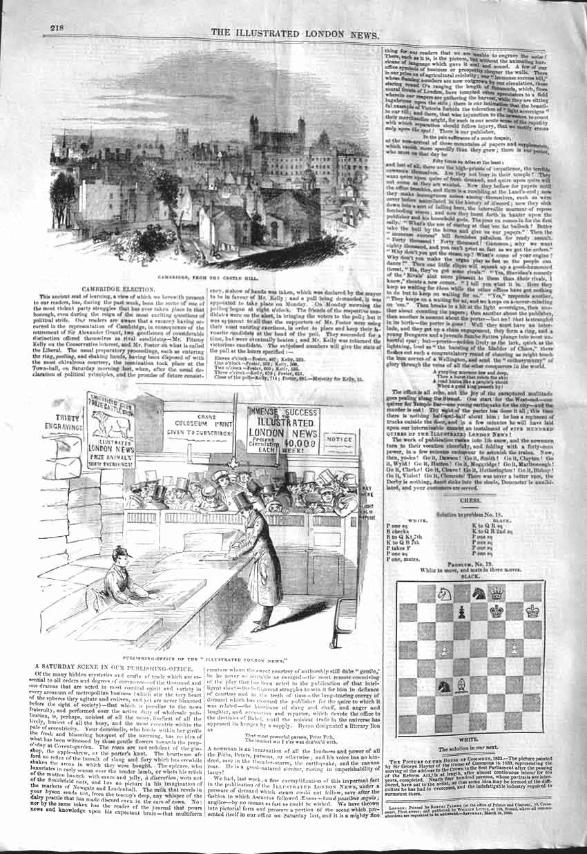 Original Old Antique Print 1843 Cambridge Castle Hill Publishing Office London