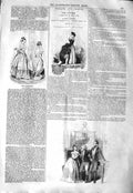 Original Old Antique Print 1843 Ladies Fashion Dresses Sisters Romance Scenes