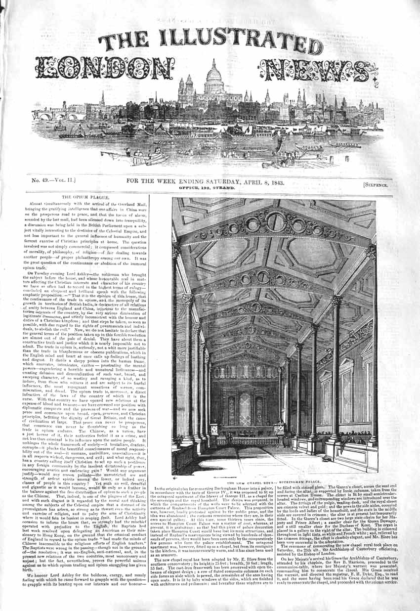 Original Old Antique Print 1843 New Chapel Royal Buckingham Palace Archi 19th
