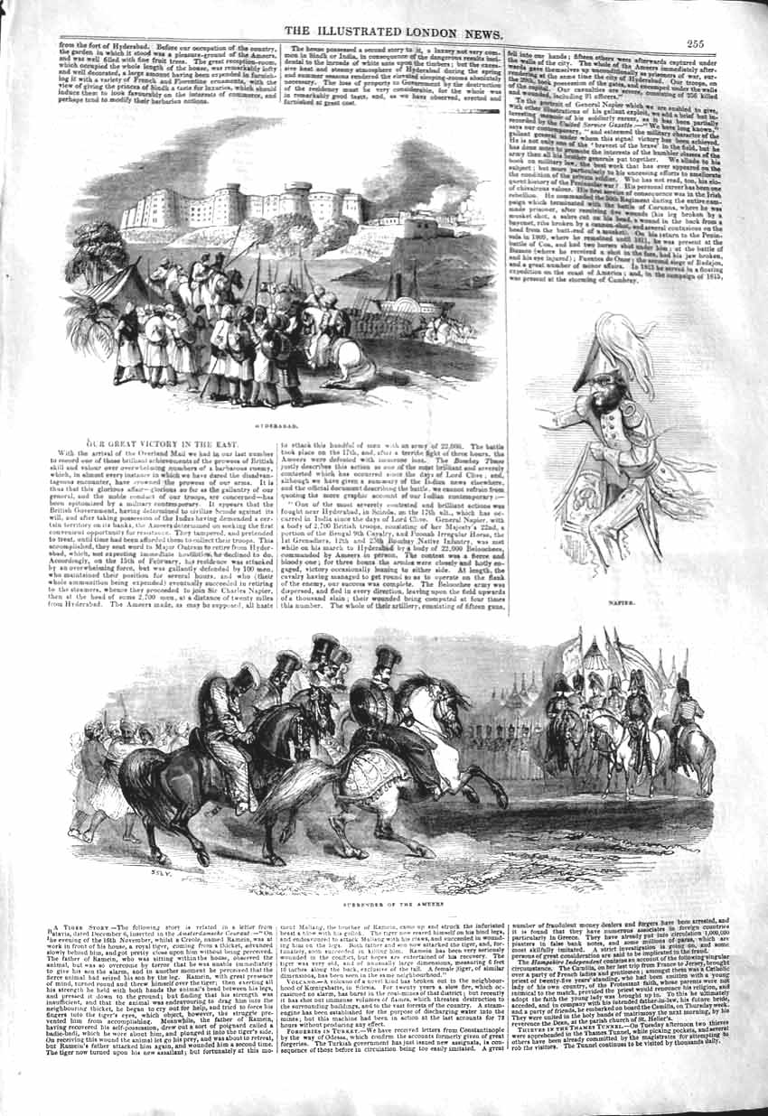 Original Old Antique Print 1843 Scene Hyderabad Napier Surrender Ame Victorian