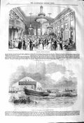 Original Old Antique Print 1843 Launch Queen Steam Frigate Rattler Almac 19th
