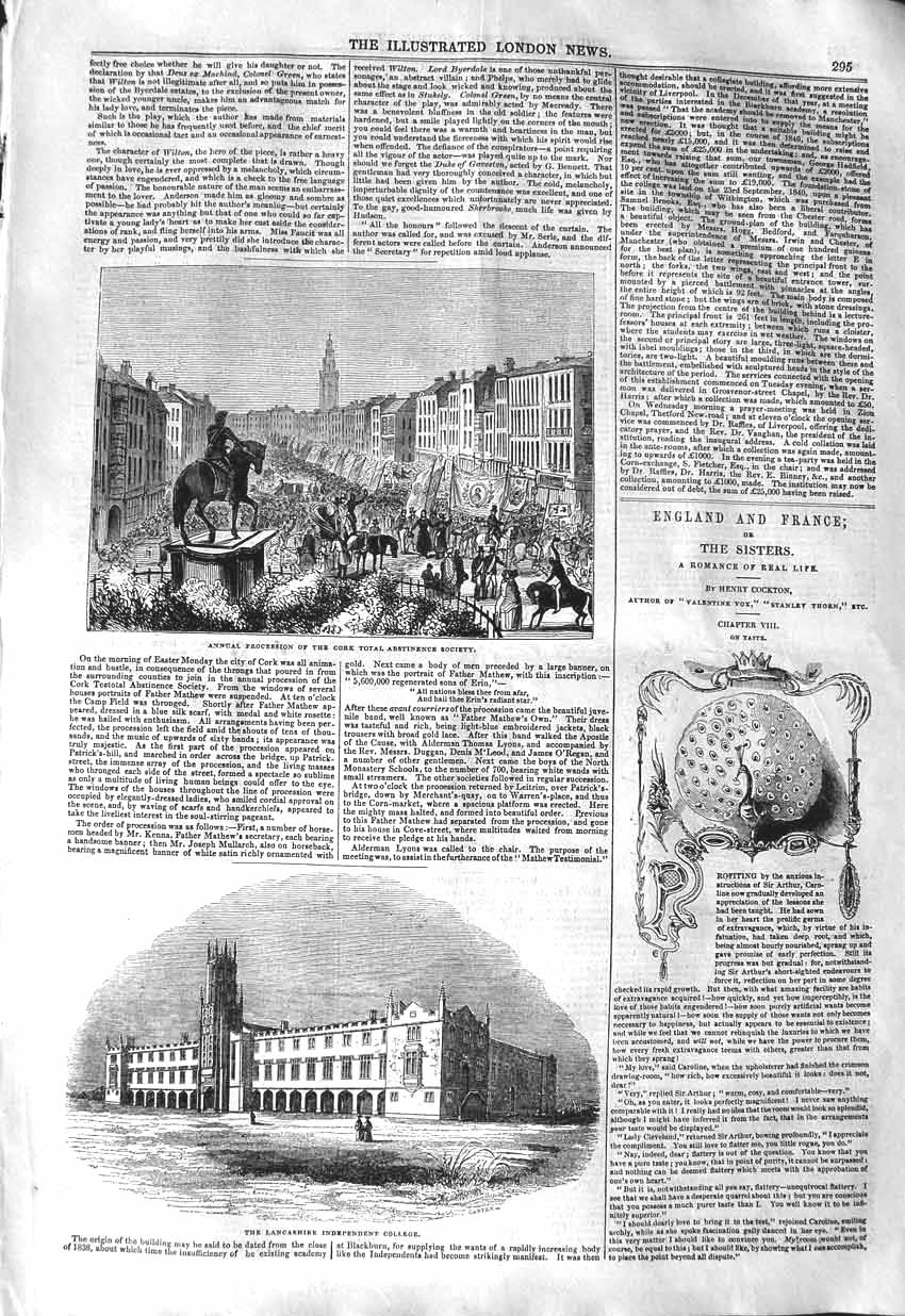 Original Old Antique Print 1843 Procession Cork Lancashire Independent 19th
