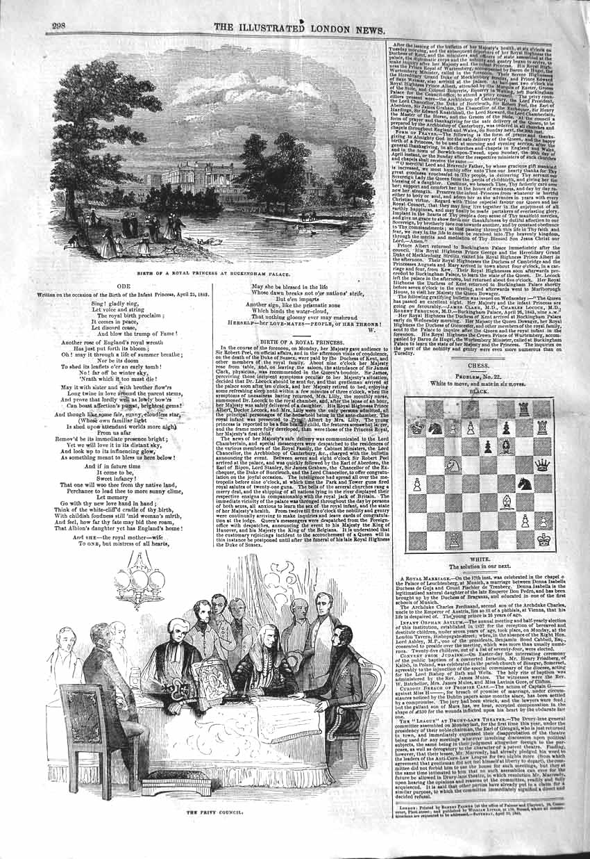 Original Old Antique Print 1843 Birth Princess Buckingham Palace Privy Council
