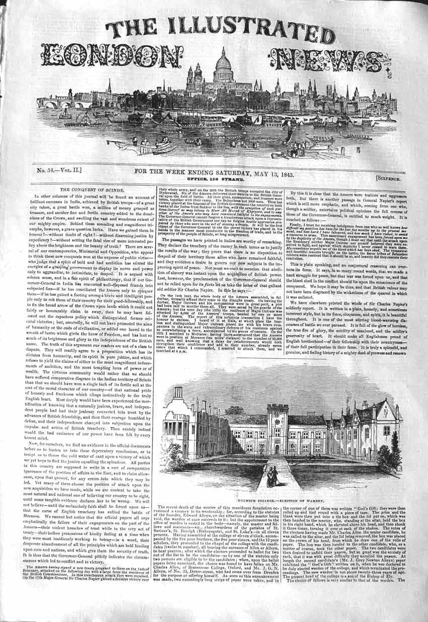 Original Old Antique Print 1843 Election Warden Dulwich College Architecture