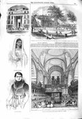 Original Old Antique Print 1843 Exeter Rabee Gymnasium School Paul'S Cathedral