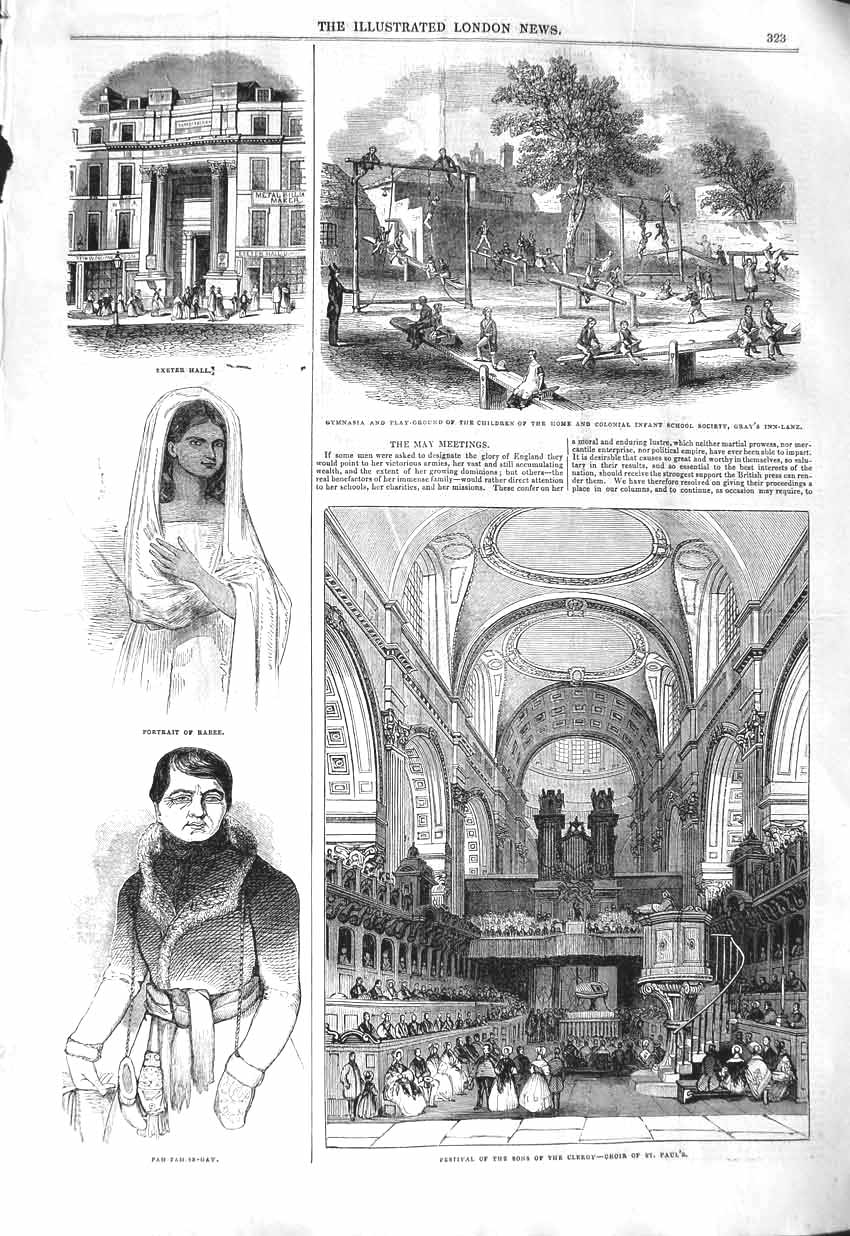 Original Old Antique Print 1843 Exeter Rabee Gymnasium School Paul'S Cathedral