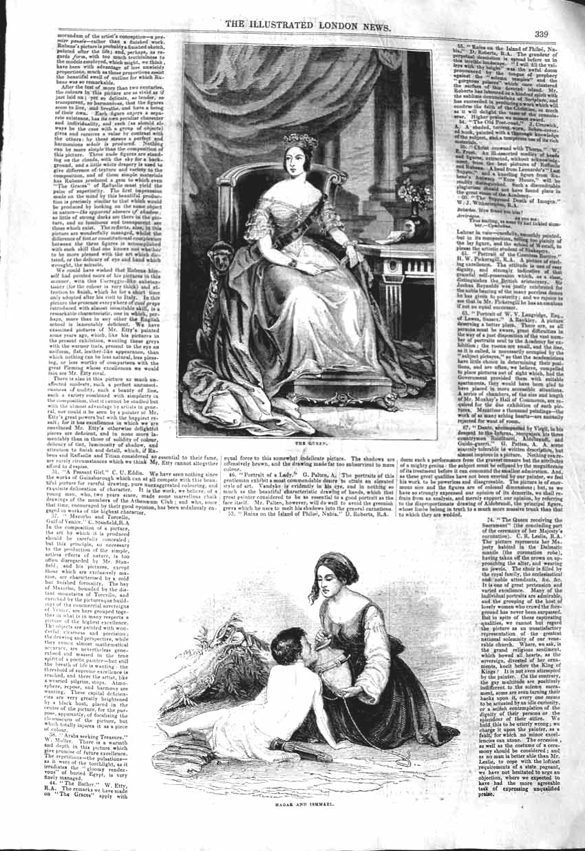 Original Old Antique Print 1843 Portrait Queen England Hagar Ishmael Victorian