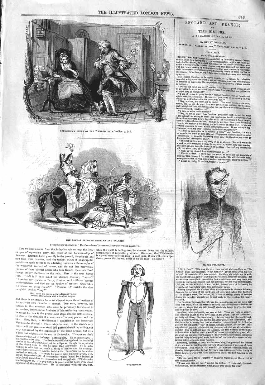 Old Antique Print 1843 Major Palgrave Combat Richard Saladin Widdicombe 19th