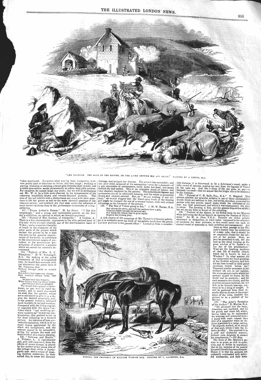 Original Old Antique Print 1843 Raid Reiver Laird Farm Horses William Wigram