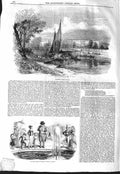 Original Old Antique Print 1843 Hampton Court Palace Boats Holiday Tourists