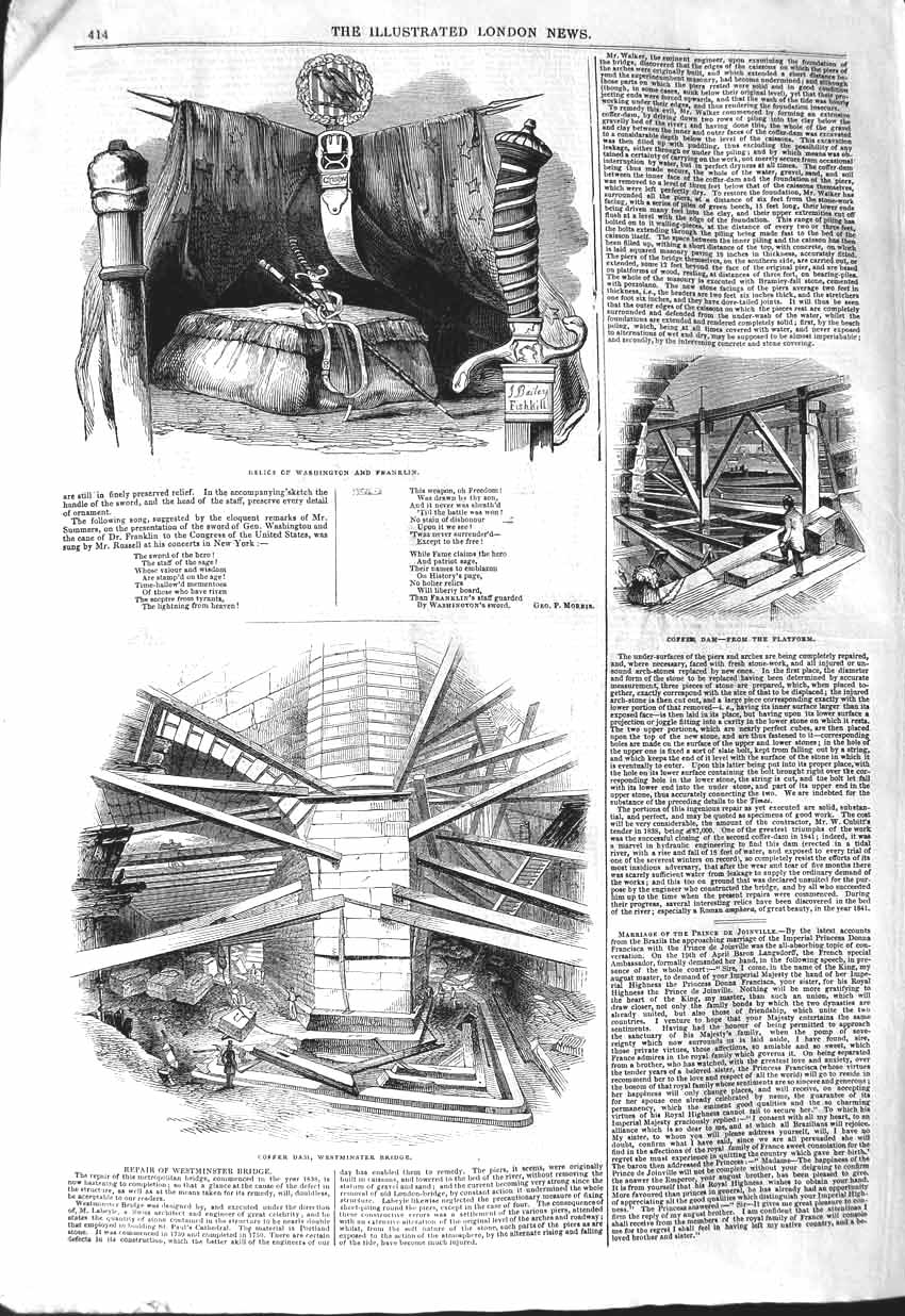 Old Antique Print 1843 Relics Washington Franklin Coffee Dam Westminster 19th