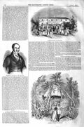 Original Old Antique Print 1843 Azenwood Flower Show King Belgians Glazenwood