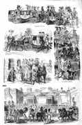 Original Old Antique Print 1843 Ambassadors Carriages Queen Colour Court Palace