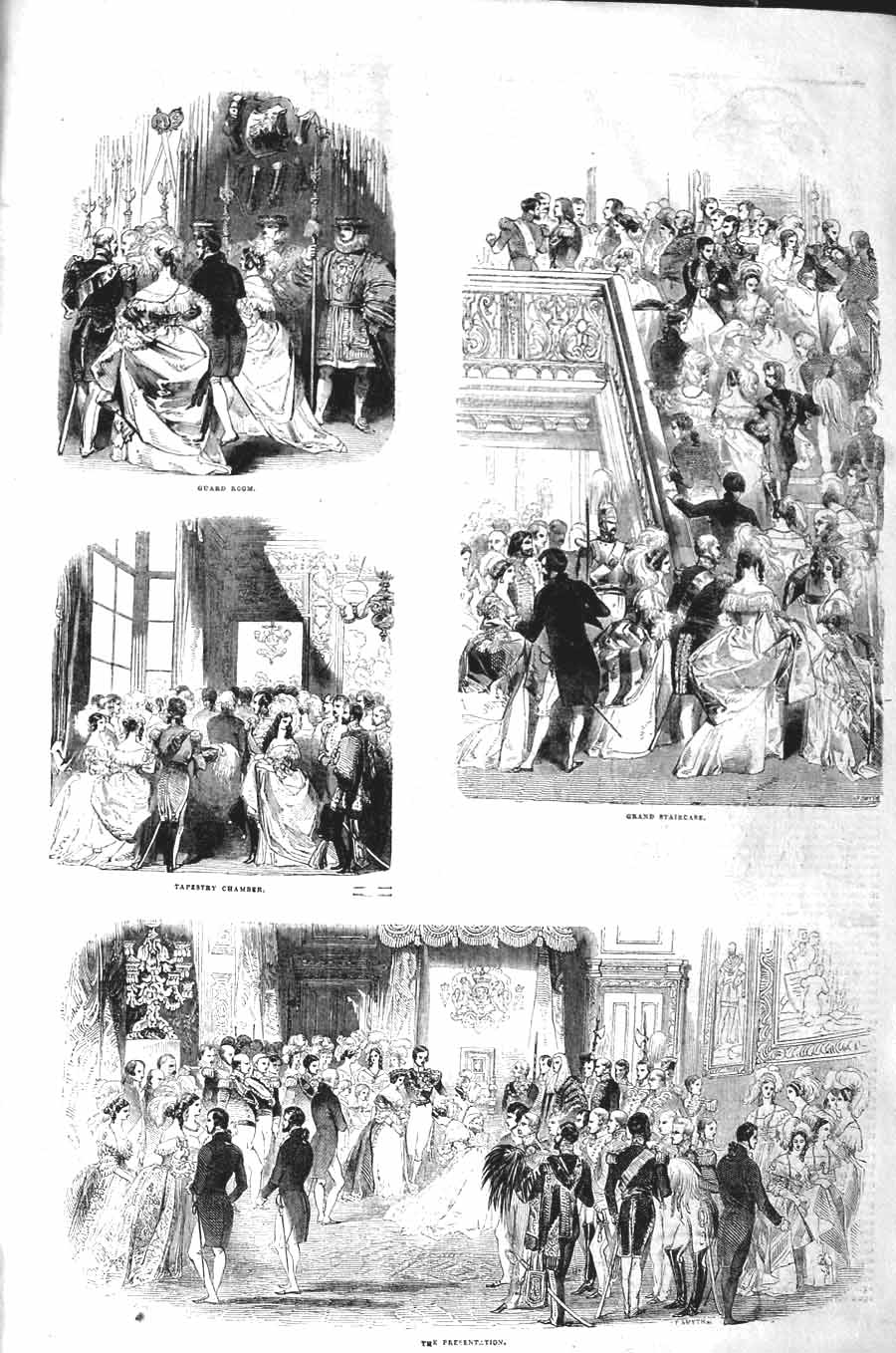 Old Antique Print 1843 Staircase Guard Tapestry Chamber Buckingham Palace 19th