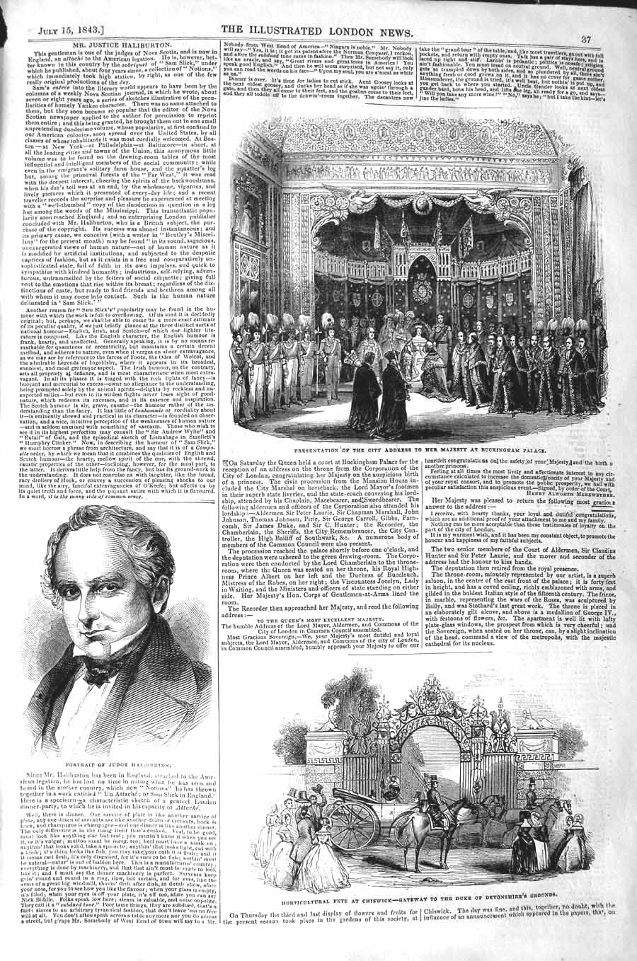 Old Antique Print 1843 Judge Haliburton Buckingham Palace Chiswick Fete 19th